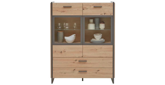 HIGHBOARD Eiche Artisan  - Eiche Artisan/Grau, Design, Glas/Holzwerkstoff (117/150/41cm) - Hom`in