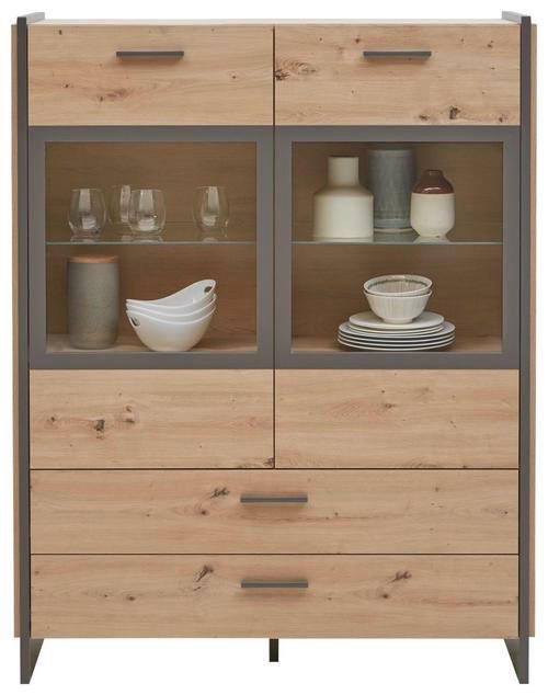 HIGHBOARD in 117/150/41 cm - Eiche Artisan/Grau, Design, Glas/Holzwerkstoff (117/150/41cm) - Hom`in