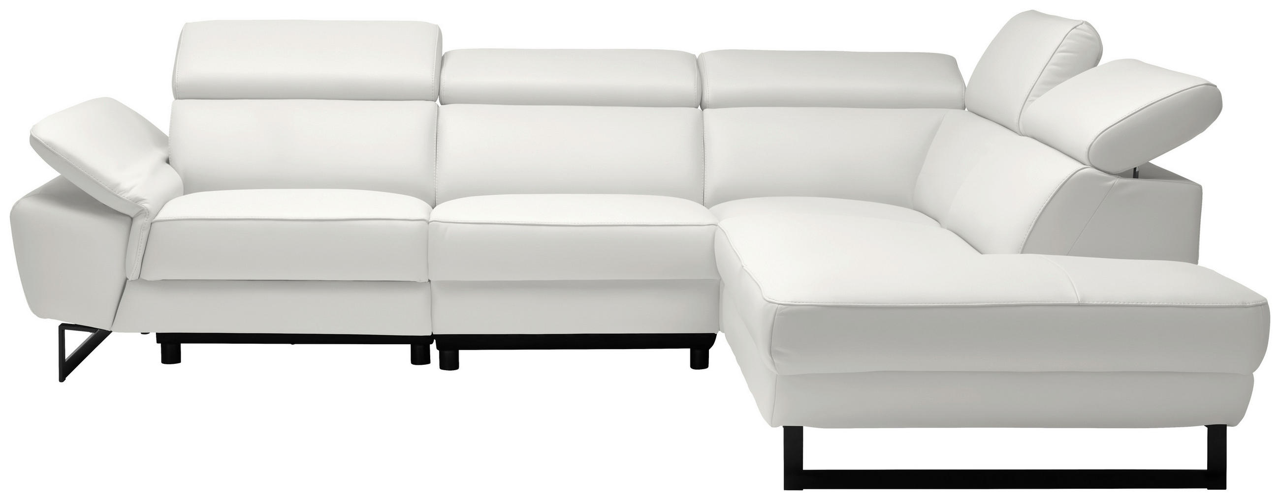 ECKSOFA in Echtleder Creme  - Creme/Schwarz, Design, Leder/Metall (281/225cm) - Celina Home
