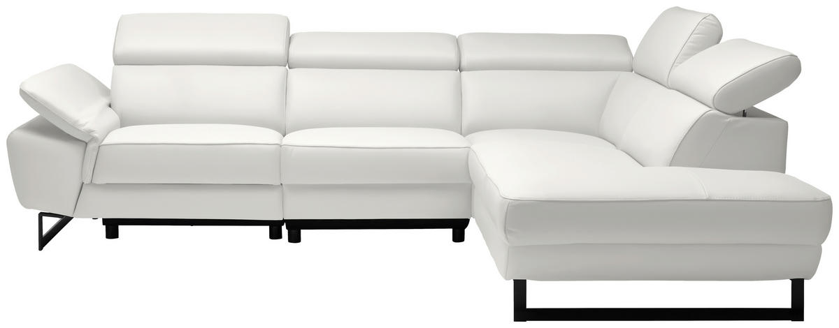 ECKSOFA in Echtleder Creme  - Creme/Schwarz, Design, Leder/Metall (281/225cm) - Celina Home