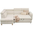 ECKSOFA inkl. Funktionen Weiß Samt  - Weiß, Natur, Holz/Textil (206/261cm) - Venda