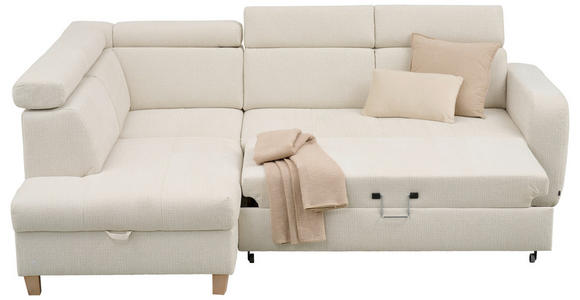 ECKSOFA inkl. Funktionen Weiß Samt - Weiß, Natur, Holz/Textil (206/261cm) - Venda