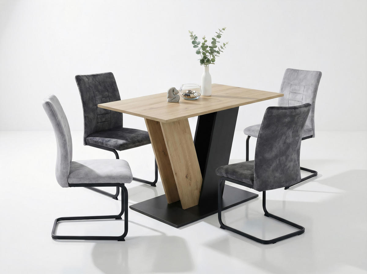 SCHWINGSTUHL-SET 4 Stück  in Stahl Samt, Mikrofaser  - Anthrazit/Schwarz, MODERN, Textil/Metall (49/98/61cm) - MID.YOU