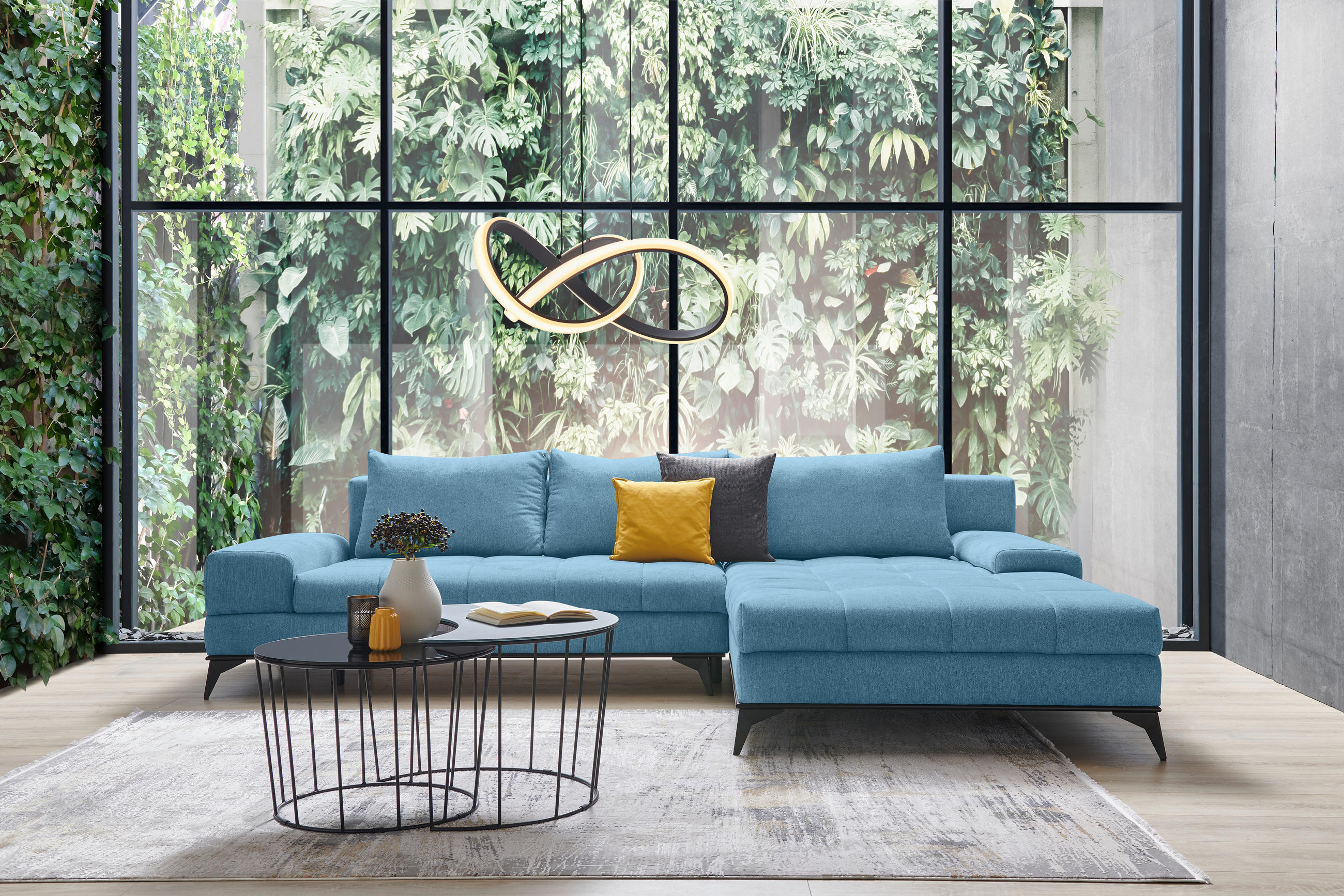 ECKSOFA Blau Webstoff  - Blau/Schwarz, Design, Textil/Metall (315/212cm) - Carryhome