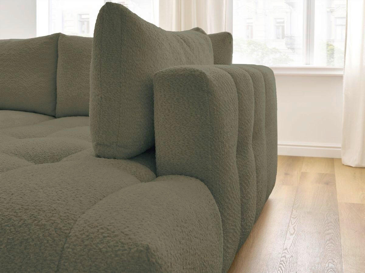 ECKSCHLAFSOFA EVEREST Bouclé Grün  inkl. Rückenkissen, Schlaffunktion  - Schwarz/Grün, MODERN, Kunststoff/Textil (282/204cm)
