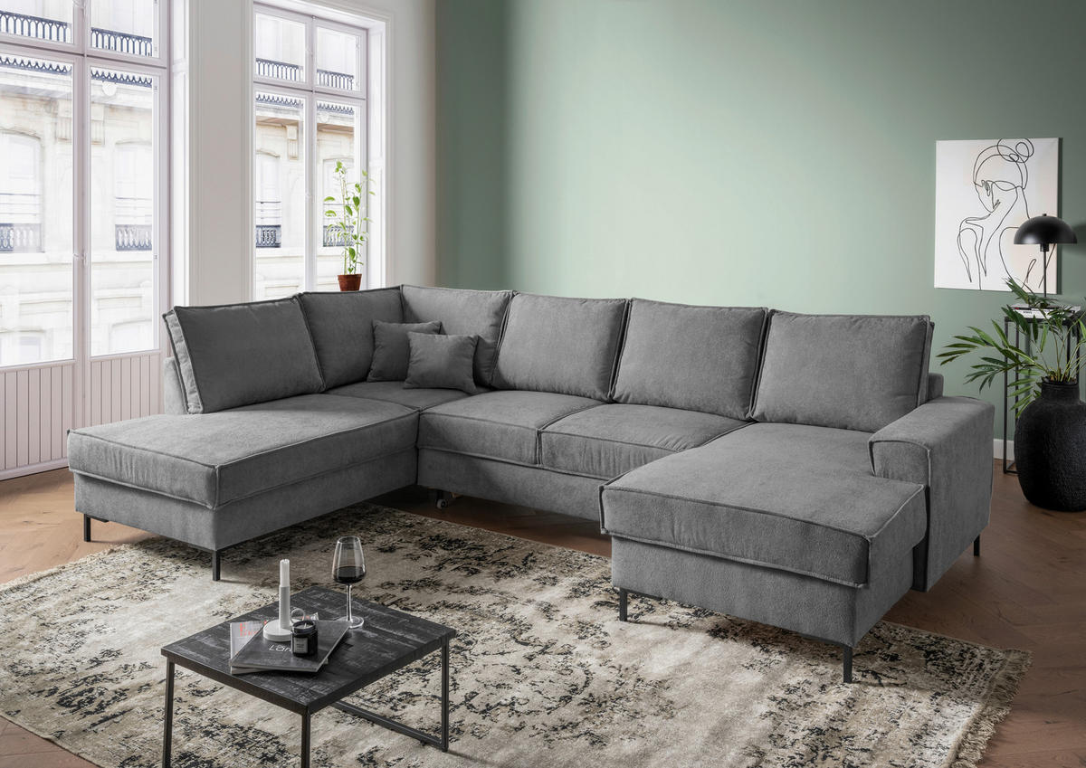 SJEDEĆA GARNITURA tekstil  antracit   - crna/antracit, Moderno, tekstil/metal (198/309/150cm) - MID.YOU