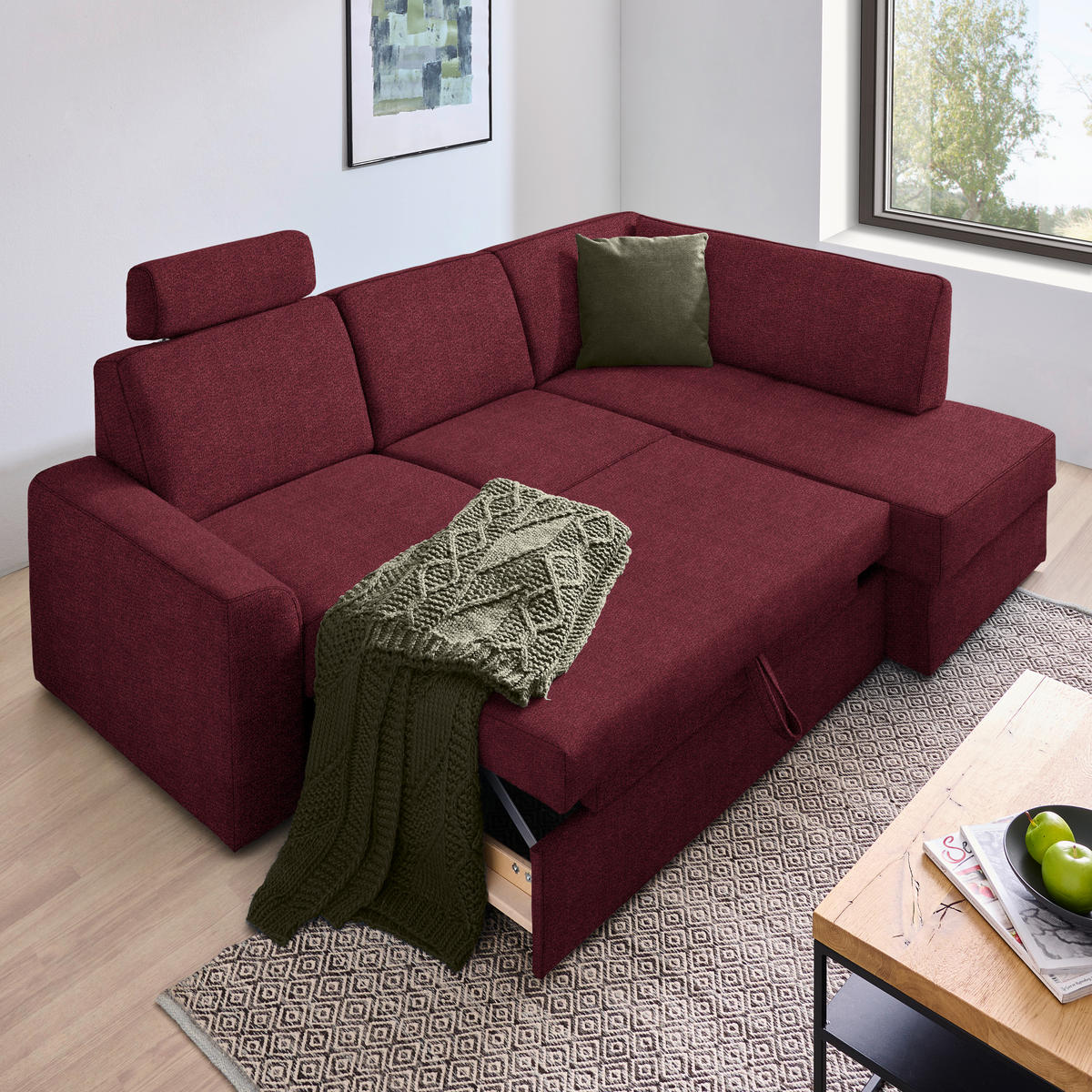 ECKSOFA in Webstoff Rot  - Rot/Schwarz, Konventionell, Kunststoff/Textil (224/165cm) - Xora