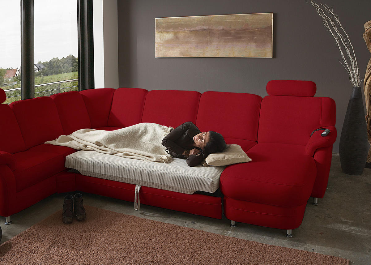 WOHNLANDSCHAFT Echtleder Rot  - Rot/Alufarben, Konventionell, Leder/Metall (239/329/165cm) - Beldomo Premium
