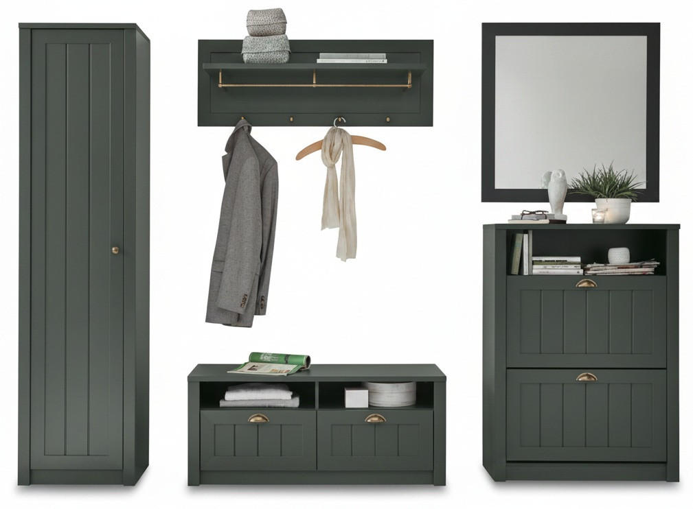 GARDEROBE 5-teilig  in 273/198/43 cm  - Grün, Design, Holzwerkstoff (273/198/43cm) - Modante