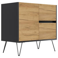 SIDEBOARD Posseik Industrial  in 79/75,8/42 cm  - Eichefarben/Graphitfarben, Design, Holzwerkstoff/Metall (79/75,8/42cm) - P & B