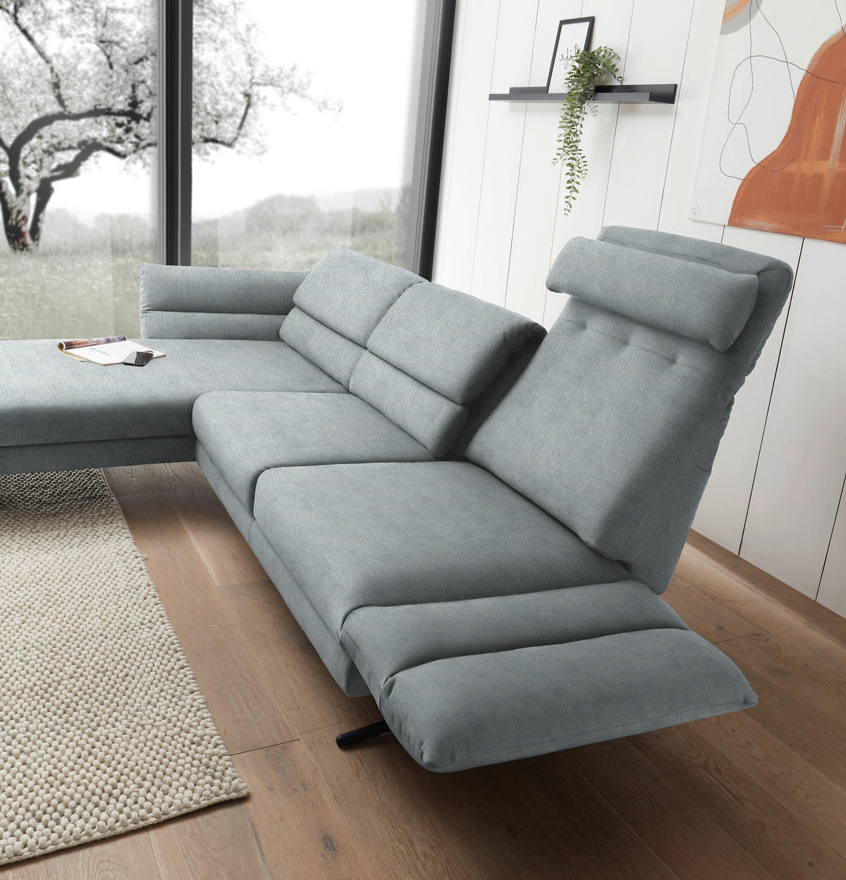 ECKSOFA in Flachgewebe Hellblau  - Schwarz/Hellblau, Design, Textil/Metall (176-217/279-327cm) - Dieter Knoll