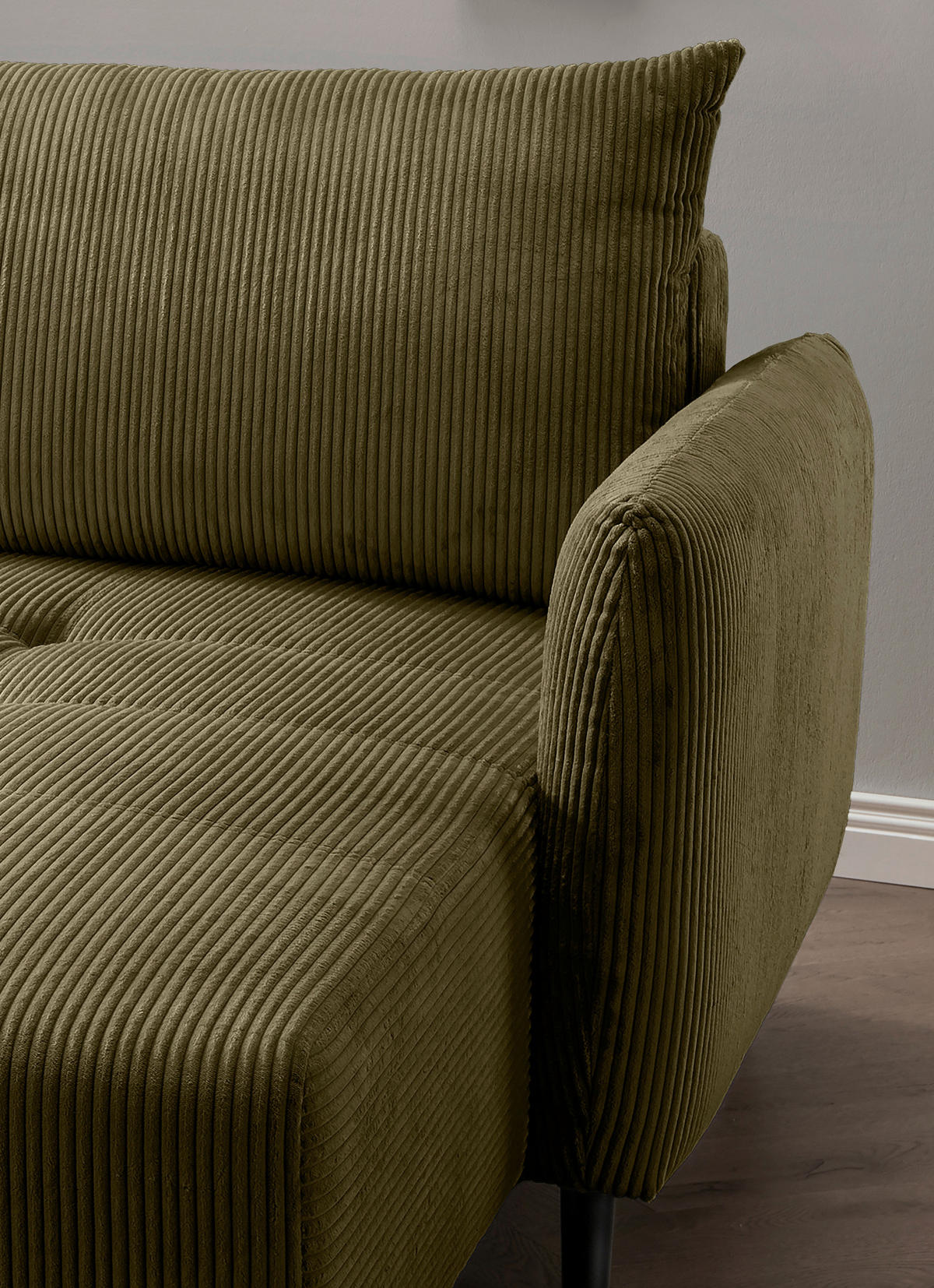 ECKSOFA in Cord Olivgrün  - Schwarz/Olivgrün, Basics, Holz/Textil (238/174cm) - Livetastic