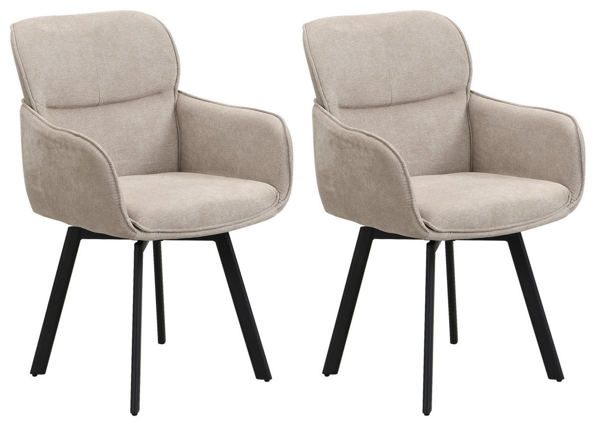 STUHL-SET 2 Stück  in Stahl Webstoff Metall, Textil  - Taupe/Schwarz, MODERN, Textil/Metall (61/90/63cm) - MID.YOU