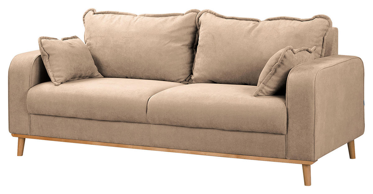 3-SITZER-SOFA Mikrofaser Beige  - Wengefarben/Beige, Design, Holz/Textil (193/86/87cm) - Livetastic