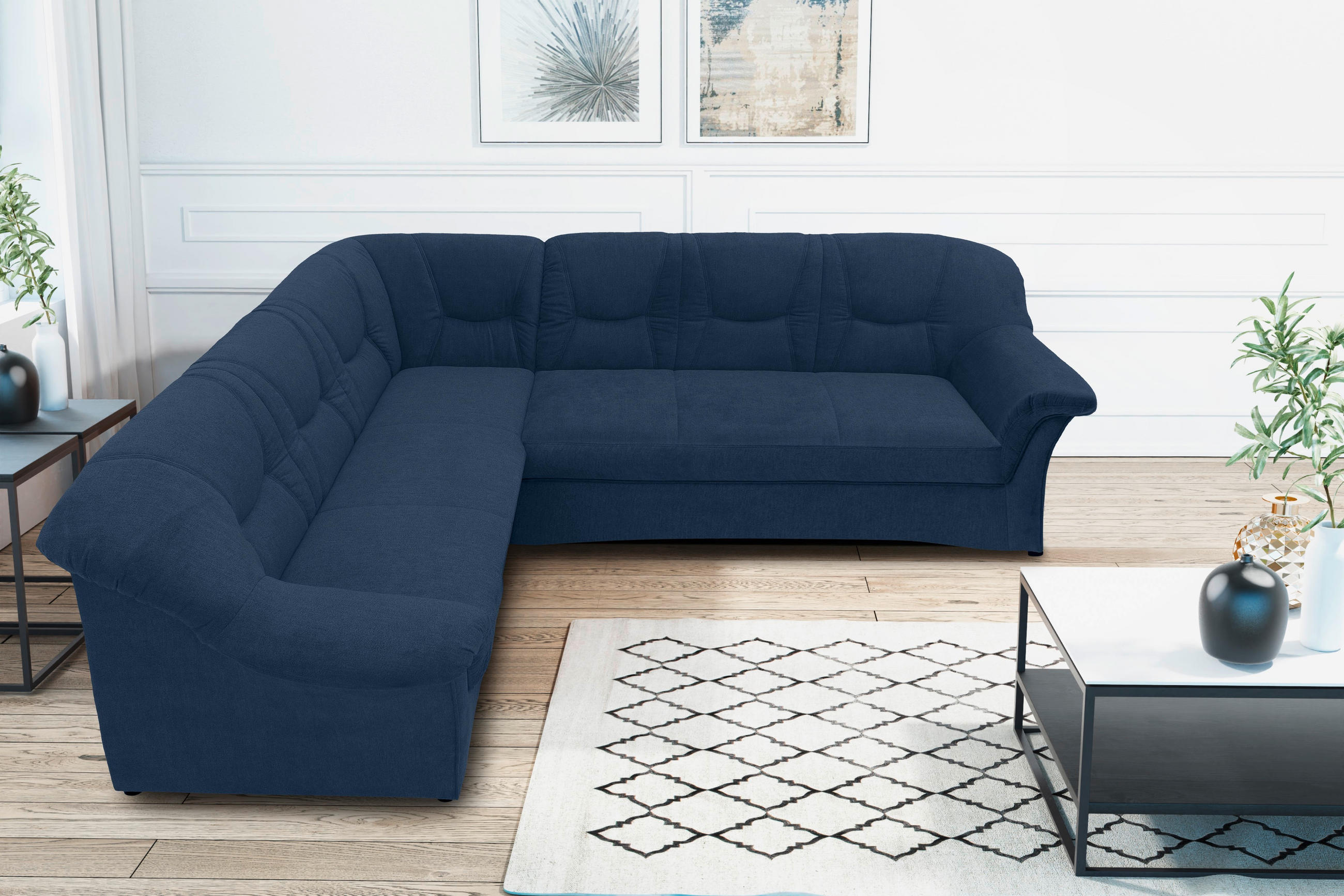 ECKSOFA Dunkelblau Mikrofaser - Schwarz/Dunkelblau, KONVENTIONELL, Kunststoff/Textil (190/240cm) - MID.YOU