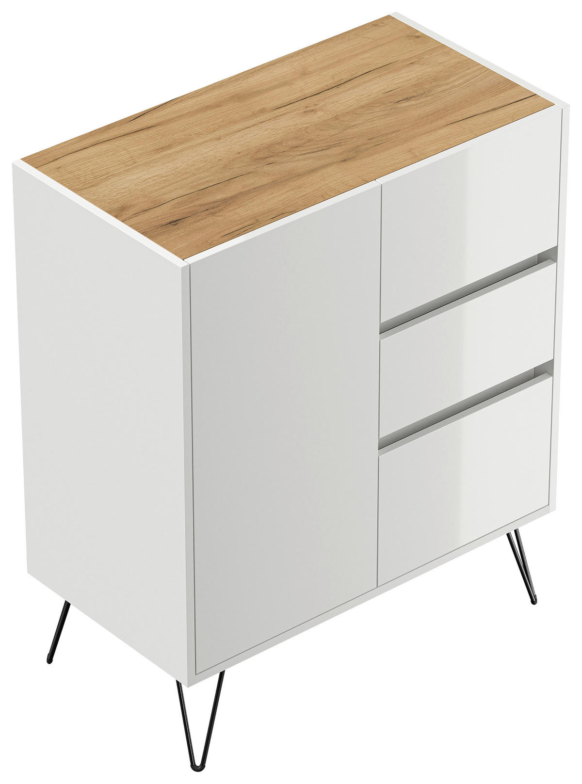 SIDEBOARD Posseik Industrial  in 76/93,6/42 cm  - Weiß Hochglanz/Eichefarben, Design, Holzwerkstoff/Metall (76/93,6/42cm) - P & B