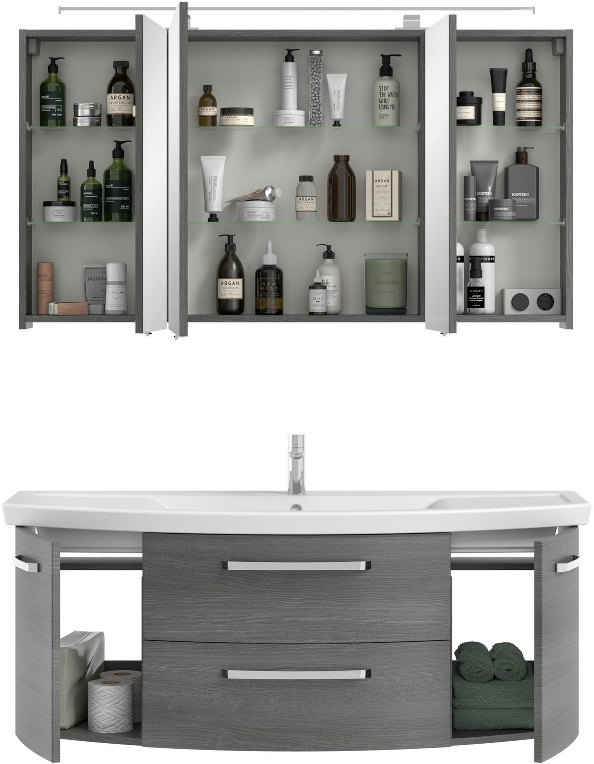 BADEZIMMER 3-teilig  in 135 cm  - Chromfarben/Graphitfarben, MODERN, Glas/Keramik (135cm) - Sadena