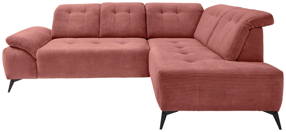 ECKSOFA in Cord Koralle  - Koralle/Schwarz, Modern, Textil/Metall (272/200cm) - Livetastic