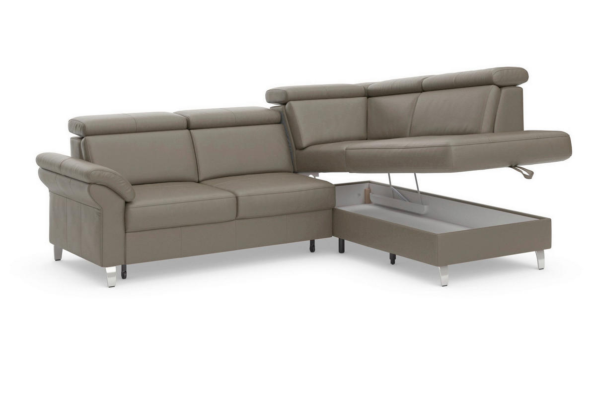 ROHOVÁ SEDAČKA, textil, koža, sivá - sivá/chrómová, Basics, kov/koža (245/194cm) - Sit & More