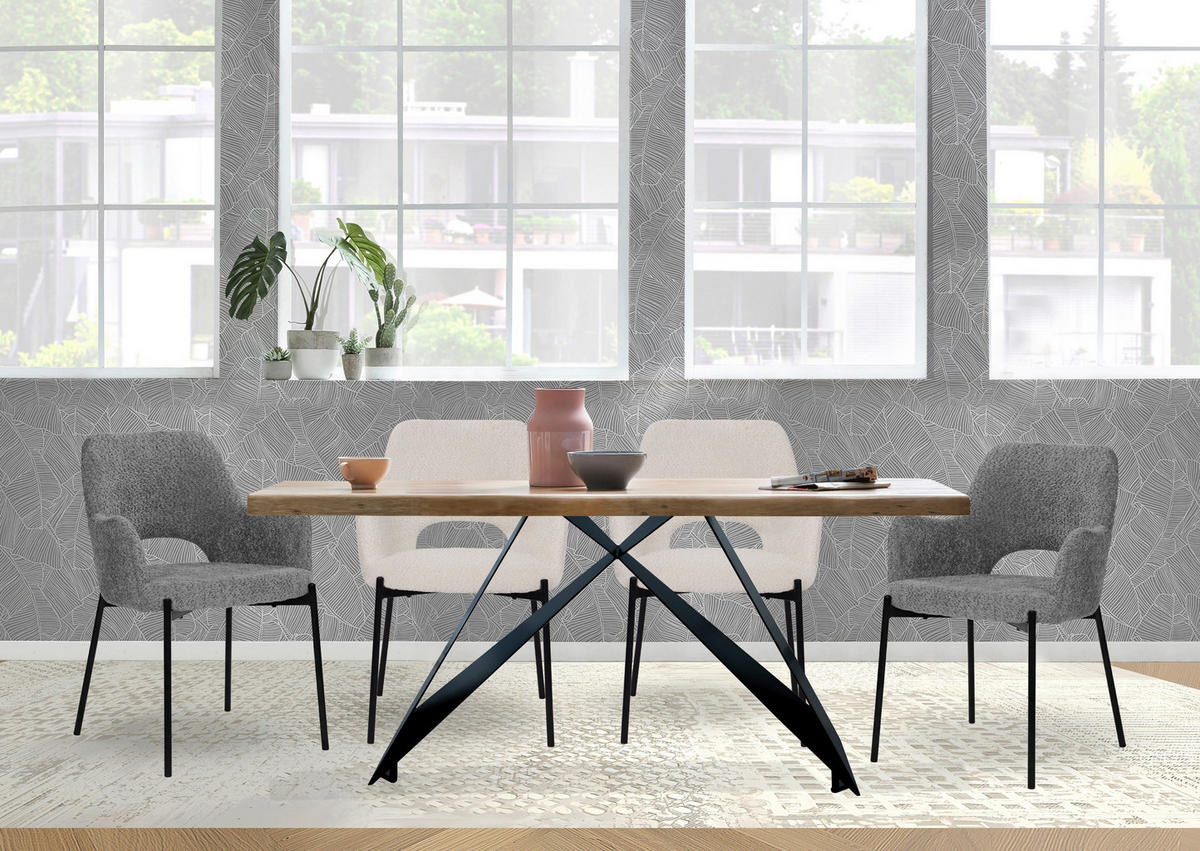 ESSTISCH 200/100/77 cm Echtholz  Holz, Metall rechteckig Naturfarben, Schwarz  - Schwarz/Naturfarben, MODERN, Holz/Metall (200/100/77cm) - MID.YOU