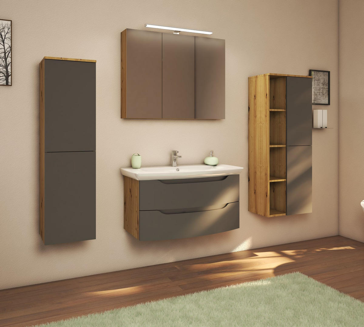 ZRCADLOVÁ SKŘÍŇKA, barvy dubu, barvy dubu, 90/74/15,5 cm - barvy dubu, Moderní, kompozitní dřevo/sklo (90/74/15,5cm) - Stylife