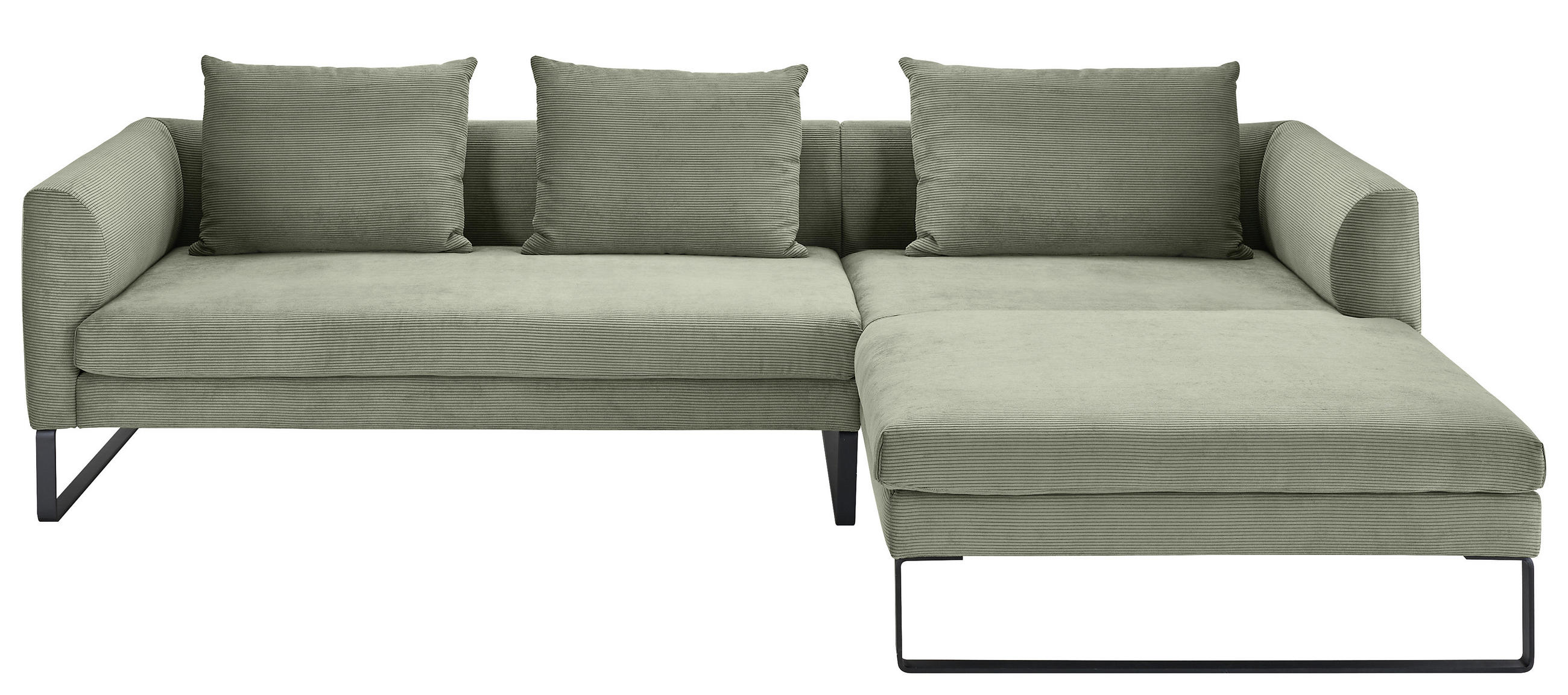 ECKSOFA  in Feincord Olivgrün  284/178 cm  - Schwarz/Olivgrün, KONVENTIONELL, Textil/Metall (284/178cm) - Hom`in