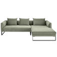 ECKSOFA in Feincord Olivgrün  284/178 cm  - Schwarz/Olivgrün, KONVENTIONELL, Textil/Metall (284/178cm) - Hom`in