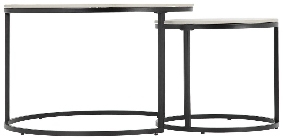COUCHTISCHSET 70-45/70-45/45-39 cm rund Schwarz, Weiß, Hellbraun  - Hellbraun/Schwarz, Design, Stein/Metall (70-45/70-45/45-39cm) - Stylife