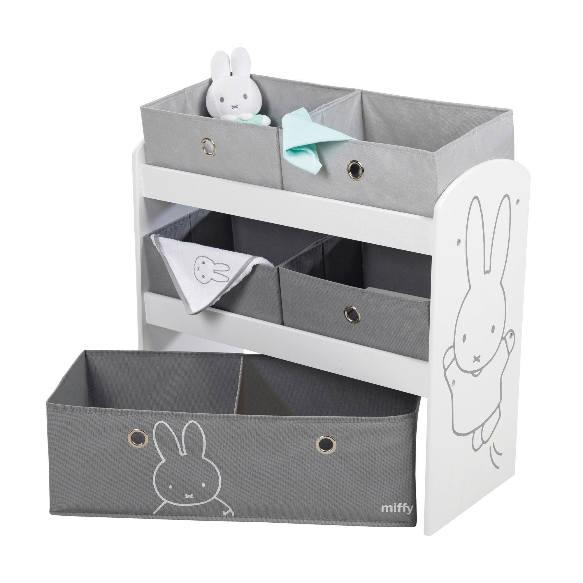 KINDERREGAL Miffy Grau, Weiß  - Weiß/Grau, Basics, Holzwerkstoff/Textil (63,5/67/29,5cm) - Roba