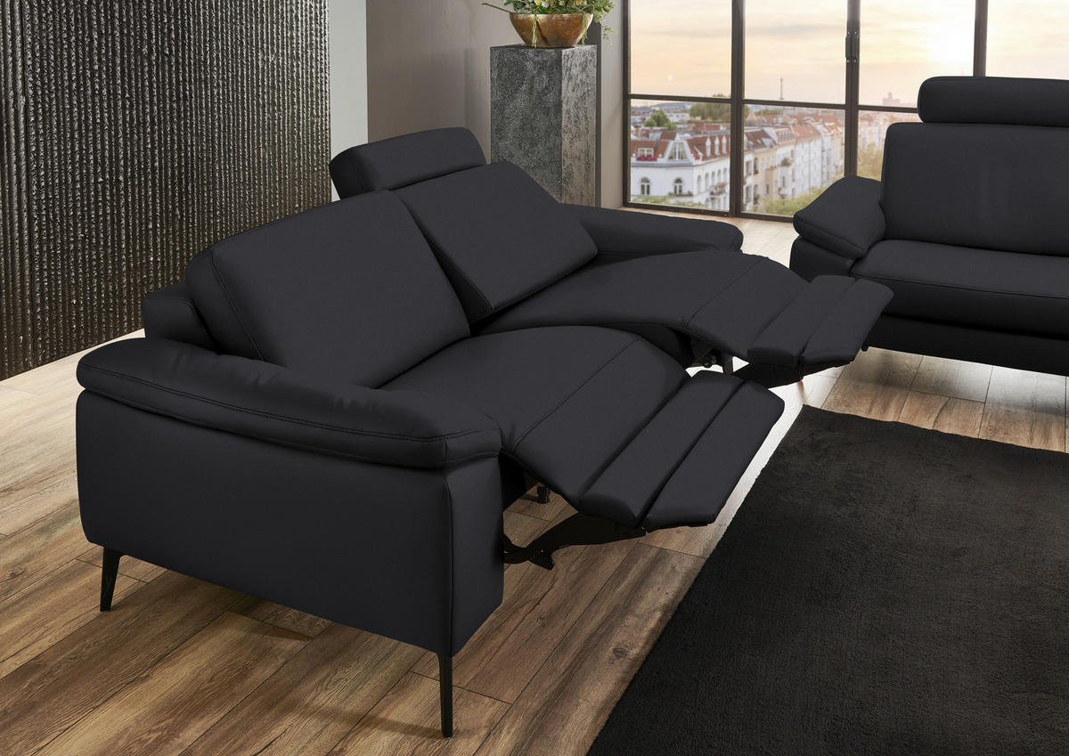 2,5-SITZER in Echtleder Anthrazit  - Anthrazit/Schwarz, Design, Leder/Metall (196/88/100cm) - Valdera