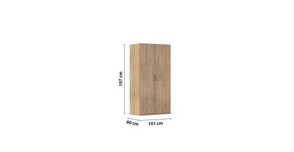 DREHTÜRENSCHRANK 101/197/60 cm 2-türig Sonoma Eiche - Silberfarben/Sonoma Eiche, Design, Holzwerkstoff/Kunststoff (101/197/60cm) - Novel