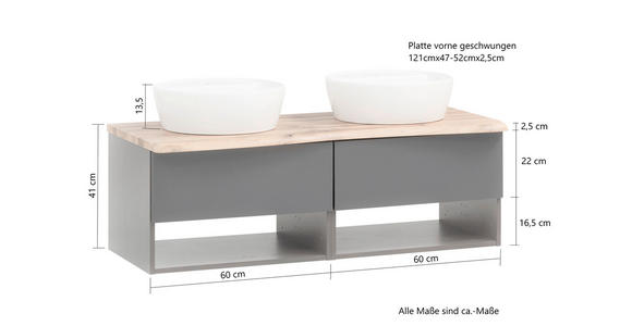 WASCHTISCHKOMBI 121 cm  - Graphitfarben/Weiß, Natur, Keramik/Holzwerkstoff (121cm) - Xora