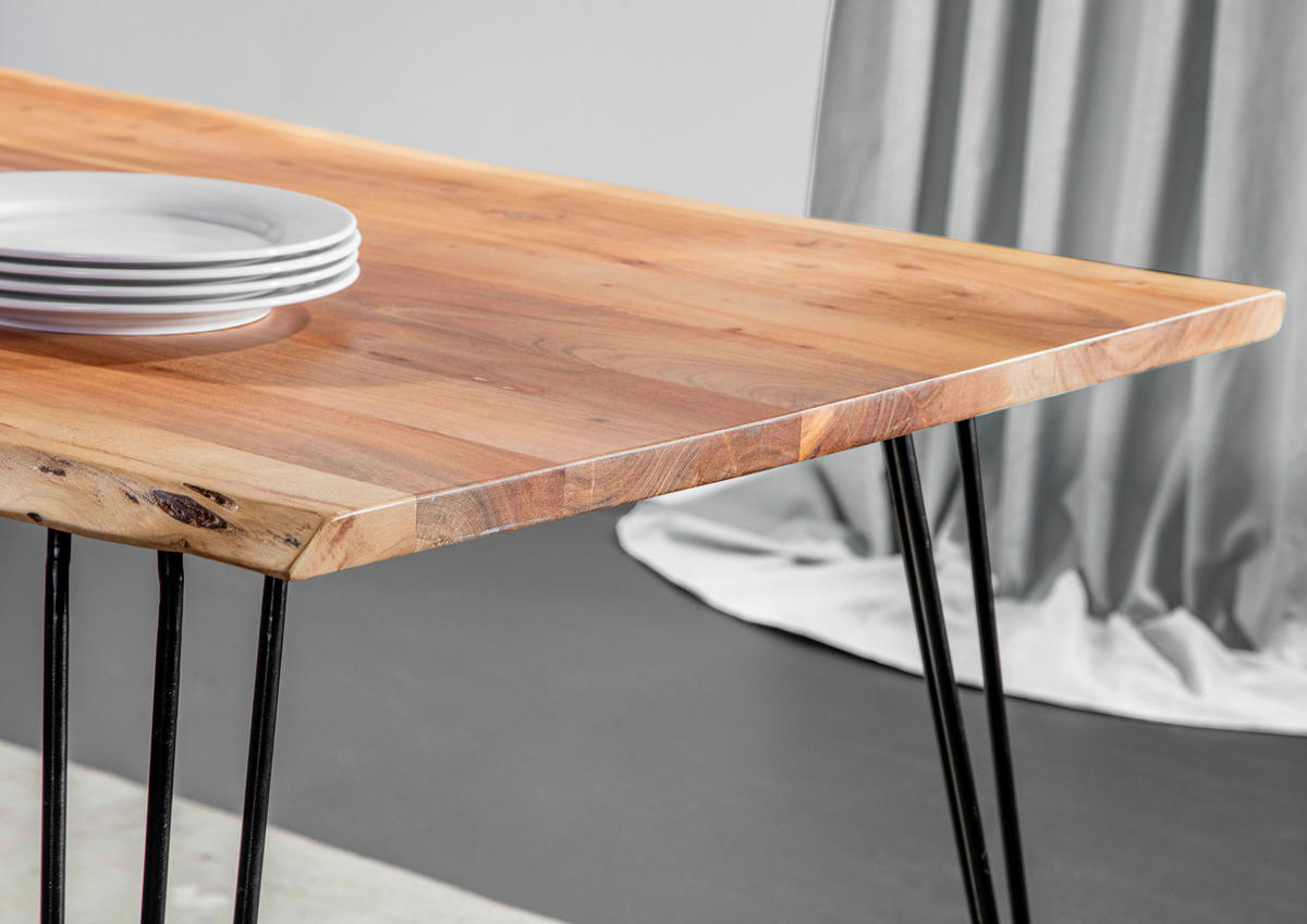 ESSTISCH in Holz, Metall 160/90/76 cm  - Schwarz/Akaziefarben, Design, Holz/Metall (160/90/76cm) - Landscape