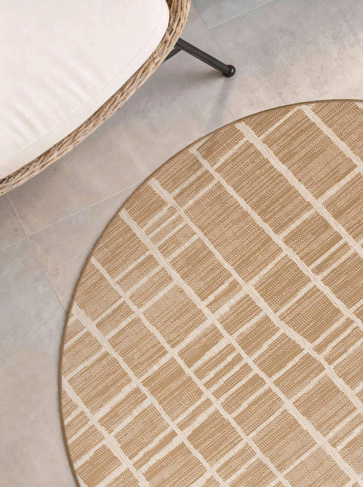 FLACHWEBETEPPICH 200 cm Haringey Weiß, Sandfarben rund  - Sandfarben/Weiß, Design, Kunststoff (200cm)