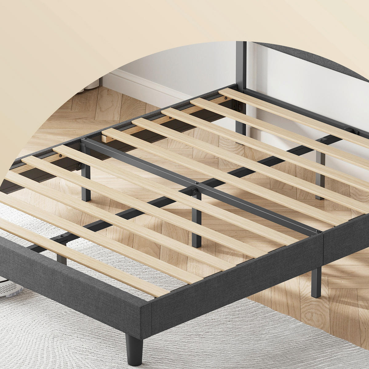 BETT 140/200 cm  in Schwarz, Schieferfarben  - Schieferfarben/Schwarz, Basics, Textil/Metall (140/200cm) - Boxxx