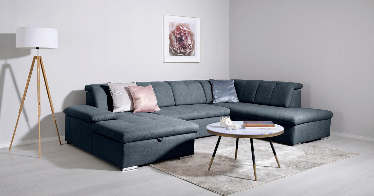 WOHNLANDSCHAFT Dunkelblau  - Dunkelblau/Grau, Design, Textil/Metall (173/328/215cm) - MID.YOU
