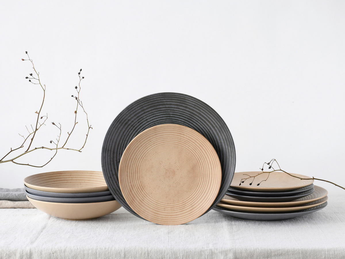 JEDÁLENSKÝ SERVIS, pórovina - piesková/antracitová, Basics, keramika (34/30/30,5cm) - Creatable
