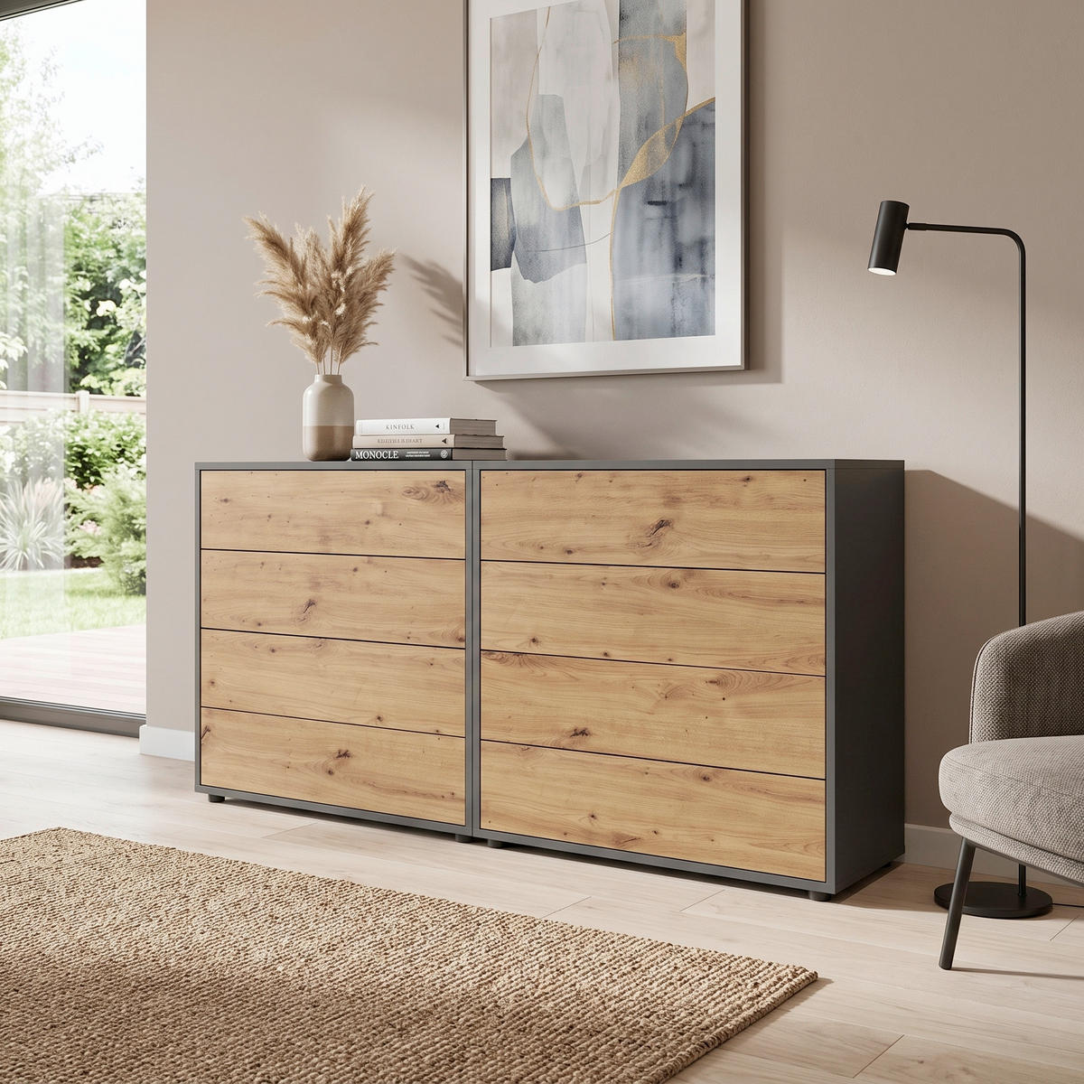 SIDEBOARD Mailand Set 1 158/73/33 cm 8 Schublade(n)  - Anthrazit/Schwarz, MODERN, Holzwerkstoff/Kunststoff (158/73/33cm) - MID.YOU