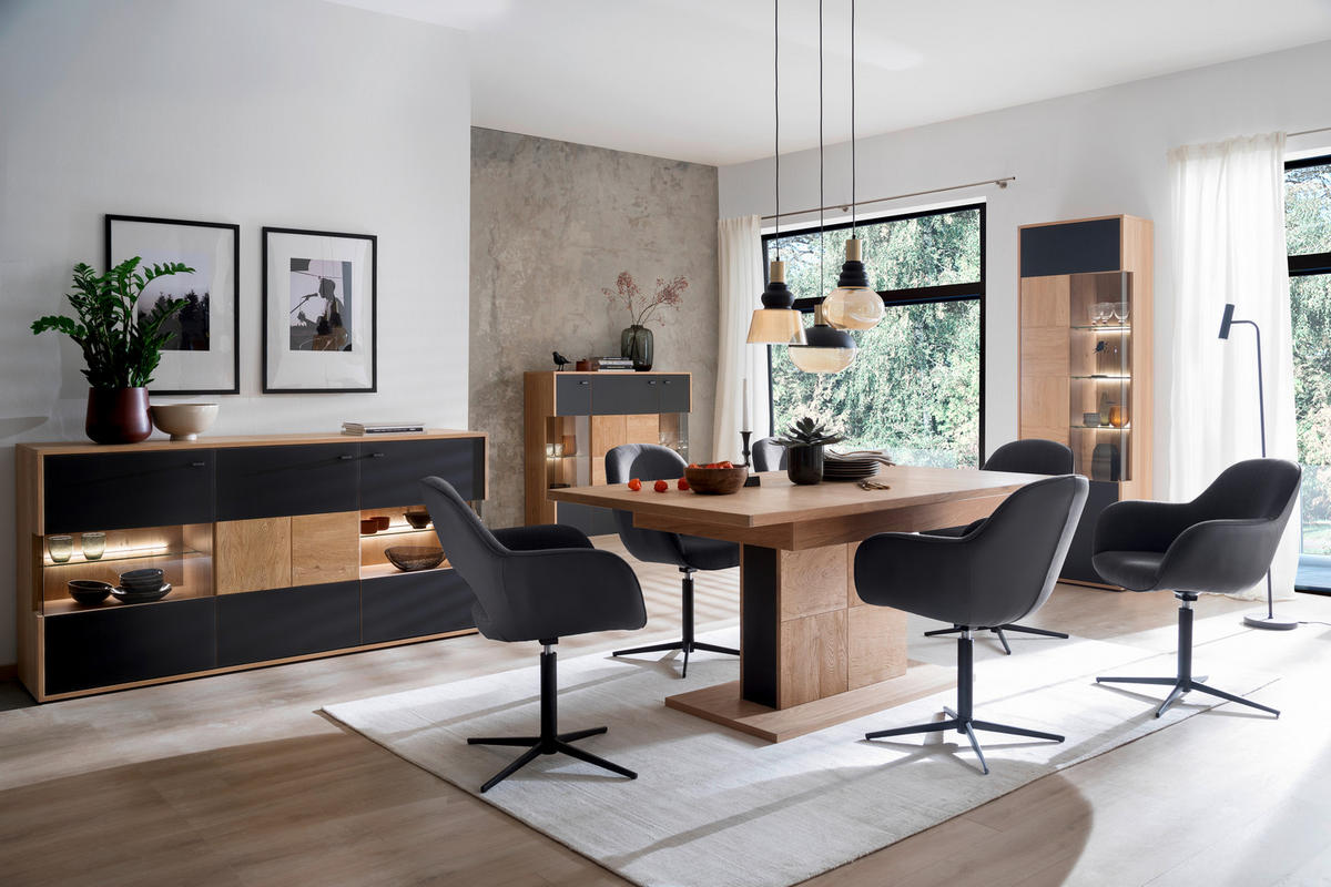 HIGHBOARD  in 94/120/37 cm  - Eiche Bianco/Anthrazit, Design, Glas/Holz (94/120/37cm) - MID.YOU
