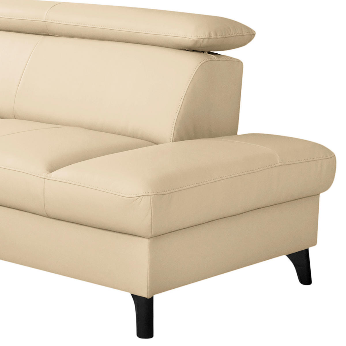 ECKSOFA Beige Echtleder Lederlook  - Beige/Schwarz, Design, Leder/Holz (244/199cm) - Livetastic