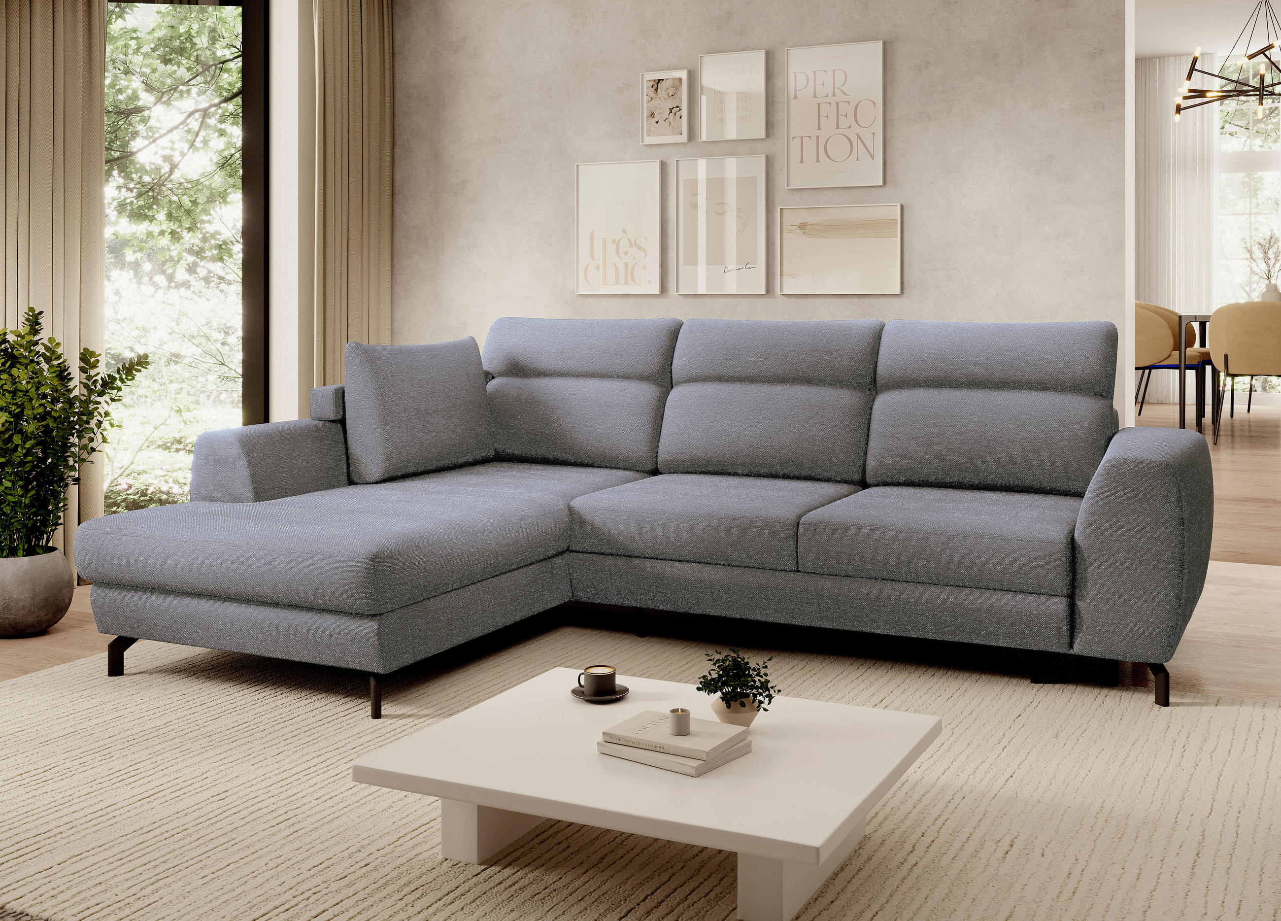 ECKSOFA Dunkelgrau Chenille  - Dunkelgrau/Schwarz, KONVENTIONELL, Textil/Metall (185/240cm) - Carryhome