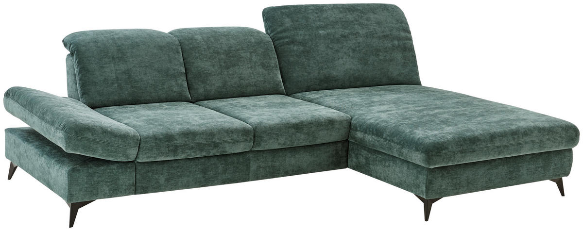 ECKSOFA Dunkelgrün Chenille  - Dunkelgrün/Schwarz, Design, Textil/Metall (288/198cm) - Beldomo Style