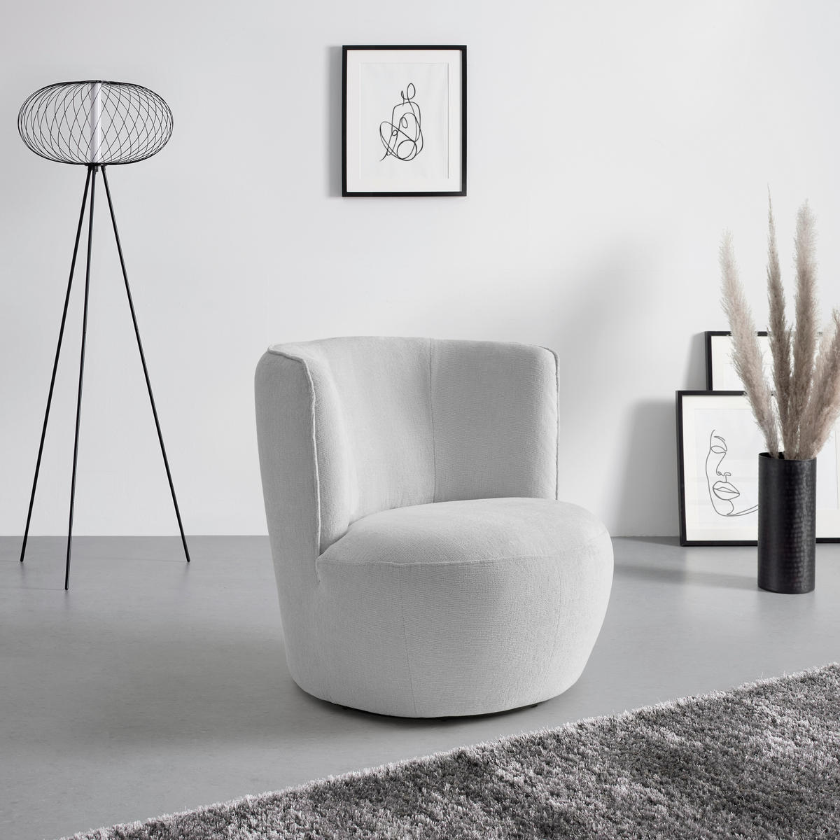 FÅTÖLJ i textil ljusgrå  - ljusgrå/svart, Modern, metall/textil (77/81/85cm) - MID.YOU