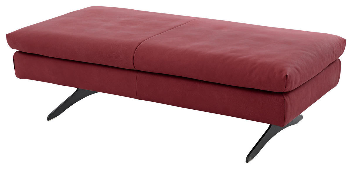 HOCKER Leder Rot  - Rot/Schwarz, Modern, Leder/Metall (140/70/42cm) - Chilliano