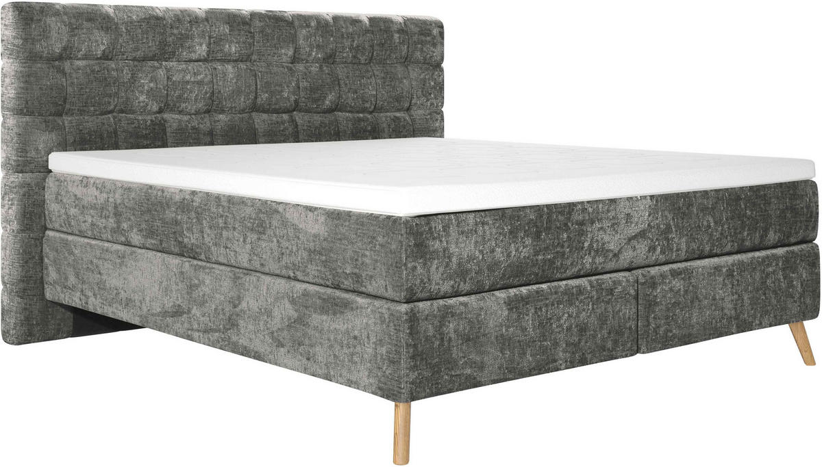 BOXSPRINGBETT 160/200 cm  in Dunkelgrau  - Eichefarben/Dunkelgrau, Design, Holz/Textil (160/200cm) - Esposa