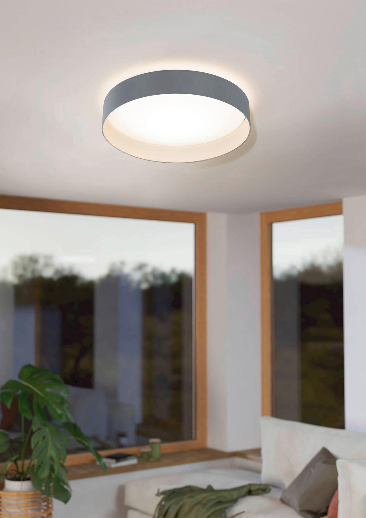 TAKLAMPA Palomaro 18 W 40,5/10 cm  - vit/antracit, Klassisk, textil/plast (40,5/10cm) - Eglo