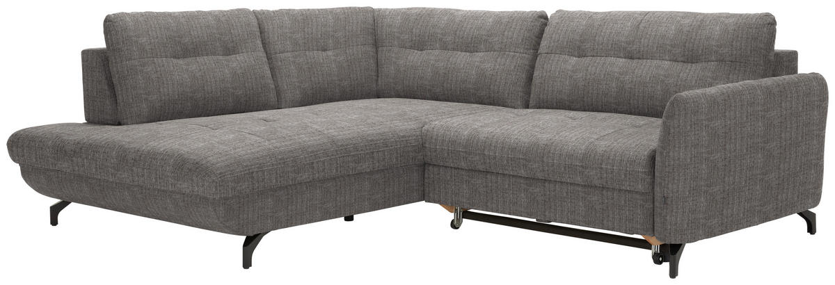 ECKSOFA in Flachgewebe, Leinenoptik Taupe  - Taupe/Schwarz, Design, Textil/Metall (208/247cm) - Xora