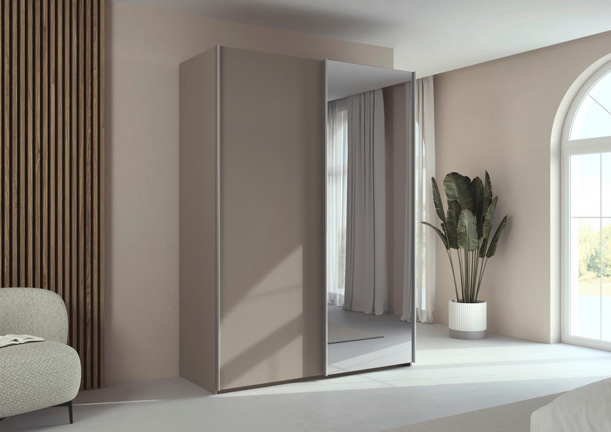 SCHWEBETÜRENSCHRANK 162/223/69 cm,  in Fango, Alufarben, 2 Tür(en)  - Fango/Alufarben, Basics, Glas/Holzwerkstoff (162/223/69cm) - Rauch Möbel