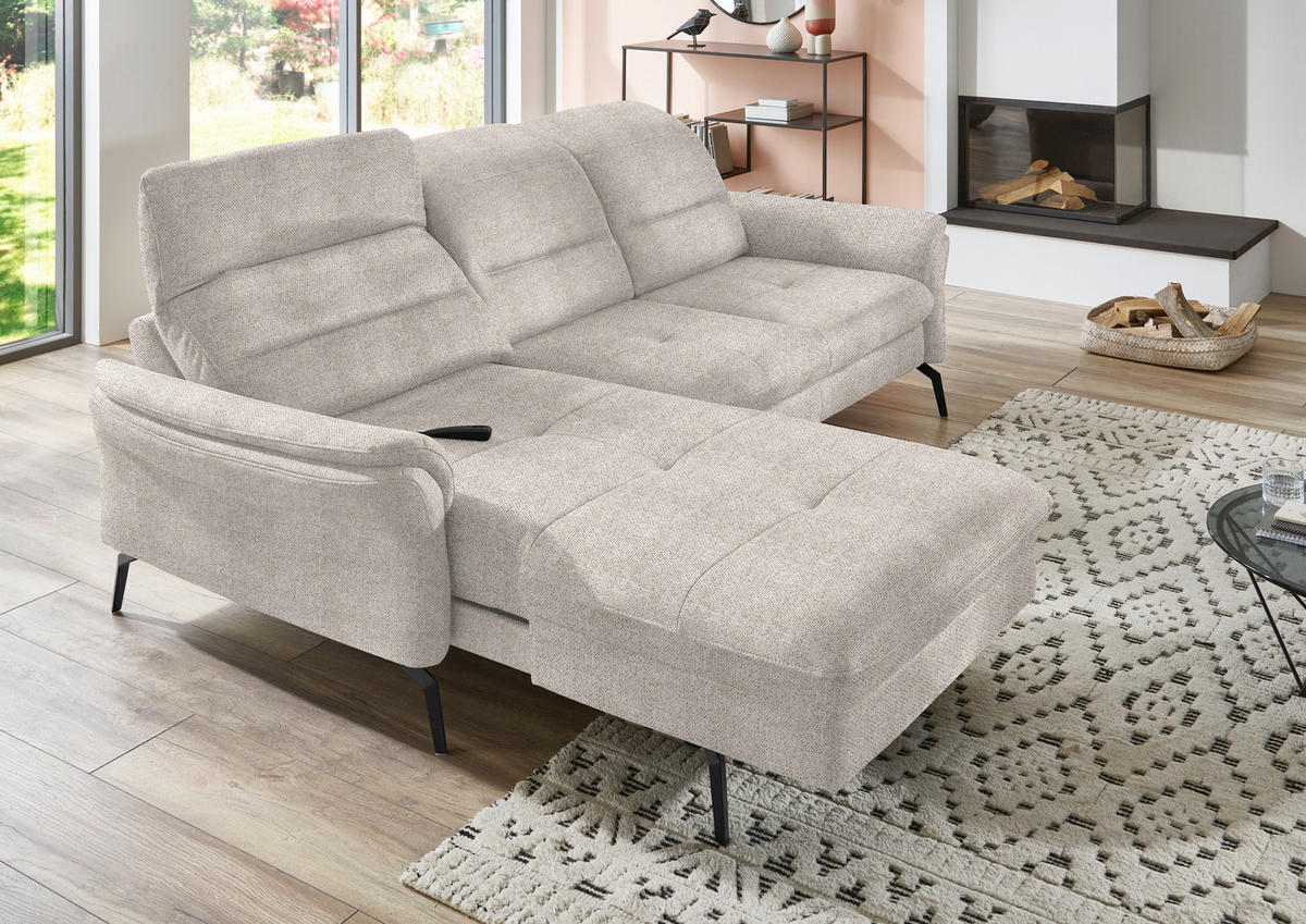 ECKSOFA in Flachgewebe Creme  - Creme/Schwarz, Konventionell, Textil/Metall (181/260cm) - Beldomo Speed