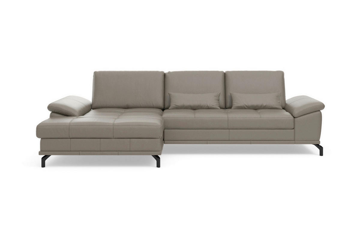 ECKSOFA COSTELLO E Grau Echtleder Nierenkissen, Armteilverstellung, Sitztiefenverstellung  - Schwarz/Grau, Basics, Leder/Textil (176/301cm) - Sit & More